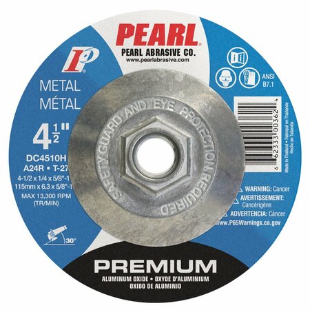 PEARL Premium AO DC Grinding Wheel 4-1/2 x 1/4 x 5/8-11 A24R T-27 DC4510H